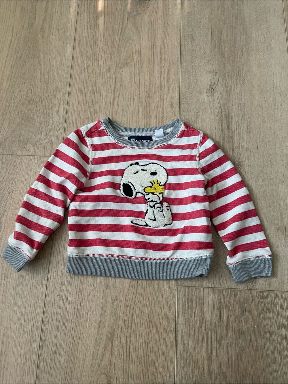 GAP Kids Red and White Striped Snoopy sweatshirt